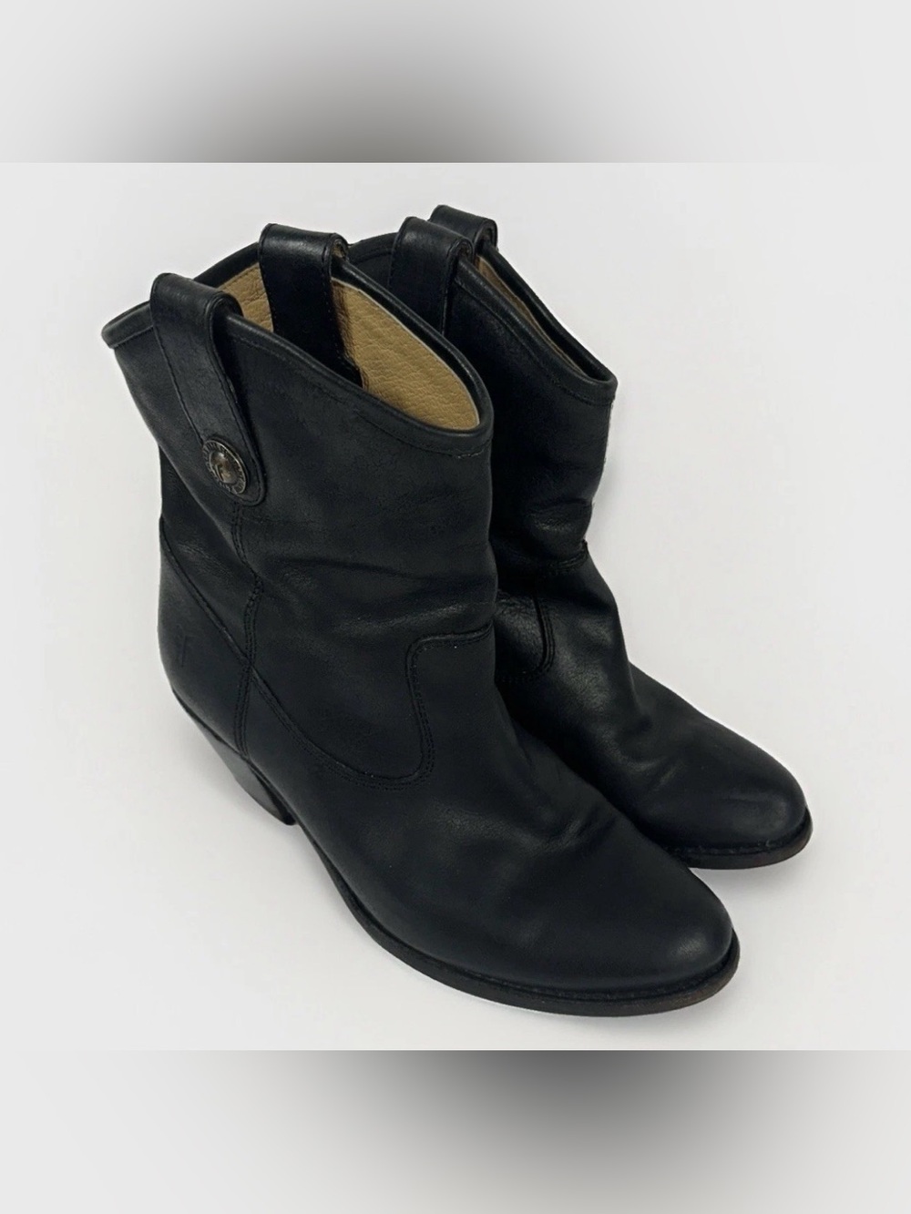 Frye Jackie Button Short Boots Womens 6 B Black Leather Western Ankle Cowboy